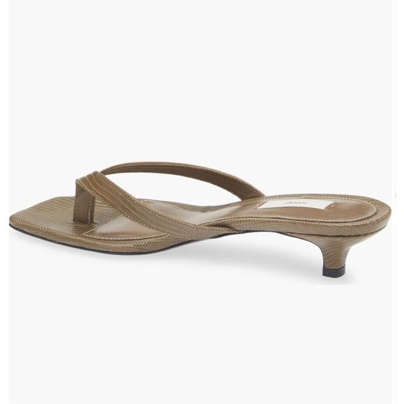 Toteme Lizard Embossed Kitten Heel Flip Flop 39 Olive - Picture 2 of 14